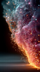 Poster - Abstract glowing energy stream with blue and pink particles flows across a dark background symbolizing futuristic technology cosmic energy digital communication and creative imagination

