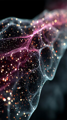 Poster - Abstract glowing energy stream with blue and pink particles flows across a dark background symbolizing futuristic technology cosmic energy digital communication and creative imagination

