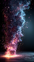 Poster - Abstract glowing energy stream with blue and pink particles flows across a dark background symbolizing futuristic technology cosmic energy digital communication and creative imagination

