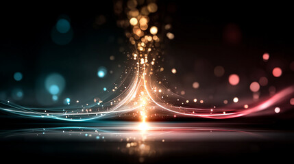 Poster - Abstract glowing energy stream with blue and pink particles flows across a dark background symbolizing futuristic technology cosmic energy digital communication and creative imagination

