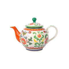 Poster - Vintage Teapot Still Life, A 3d Render Of A Ceramic Teapot. Featuring A Colorful Pattern, This Teapot Is A Charming Decorative Object. Perfectly Isolated On A White Background For Easy Use.