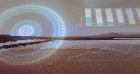 Poster - Coastal salt flats showing translucent HUD overlay while charts flowing across water pools