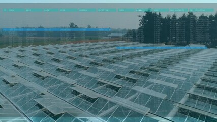 Poster - Expanding flat design solar farm showing digital overlay displaying code logs and panel rows