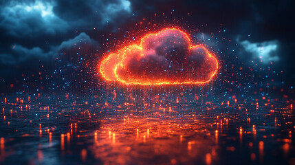 Poster - A glowing digital cloud releases streams of data like futuristic rain symbolizing the seamless flow of information connectivity cloud storage and the evolution of cloud computing technology


