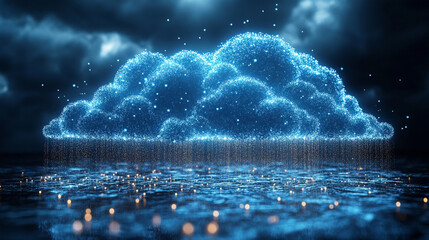 Poster - A glowing digital cloud releases streams of data like futuristic rain symbolizing the seamless flow of information connectivity cloud storage and the evolution of cloud computing technology

