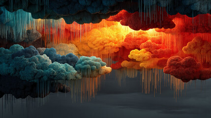 Poster - A glowing digital cloud releases streams of data like futuristic rain symbolizing the seamless flow of information connectivity cloud storage and the evolution of cloud computing technology

