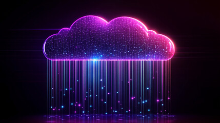 Poster - A glowing digital cloud releases streams of data like futuristic rain symbolizing the seamless flow of information connectivity cloud storage and the evolution of cloud computing technology


