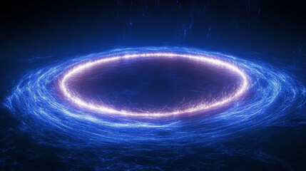 Poster - Glowing round illuminated lines with motion blur represent futuristic speed connectivity and infinite energy in a 360-degree panoramic view symbolizing seamless technology and limitless flow

