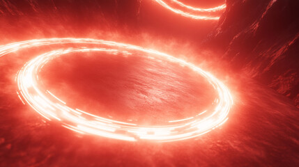 Poster - Glowing round illuminated lines with motion blur represent futuristic speed connectivity and infinite energy in a 360-degree panoramic view symbolizing seamless technology and limitless flow

