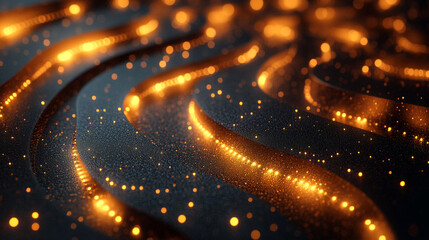 Poster - Glowing round illuminated lines with motion blur represent futuristic speed connectivity and infinite energy in a 360-degree panoramic view symbolizing seamless technology and limitless flow

