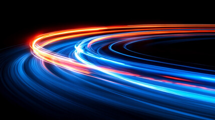 Poster - Glowing round illuminated lines with motion blur represent futuristic speed connectivity and infinite energy in a 360-degree panoramic view symbolizing seamless technology and limitless flow

