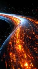 Poster - Glowing round illuminated lines with motion blur represent futuristic speed connectivity and infinite energy in a 360-degree panoramic view symbolizing seamless technology and limitless flow

