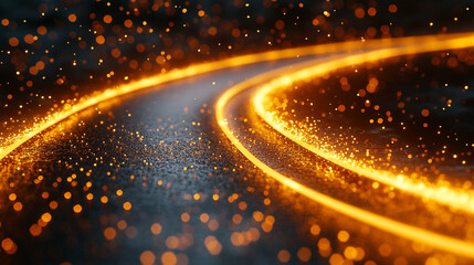 Poster - Glowing round illuminated lines with motion blur represent futuristic speed connectivity and infinite energy in a 360-degree panoramic view symbolizing seamless technology and limitless flow

