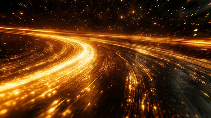 Poster - Glowing round illuminated lines with motion blur represent futuristic speed connectivity and infinite energy in a 360-degree panoramic view symbolizing seamless technology and limitless flow

