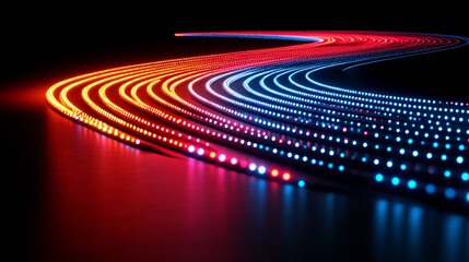 Poster - Glowing round illuminated lines with motion blur represent futuristic speed connectivity and infinite energy in a 360-degree panoramic view symbolizing seamless technology and limitless flow

