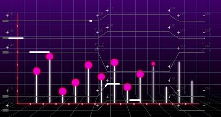 Poster - 3D bar chart being animated on dark purple grid, showing glowing white bars with pink nodes