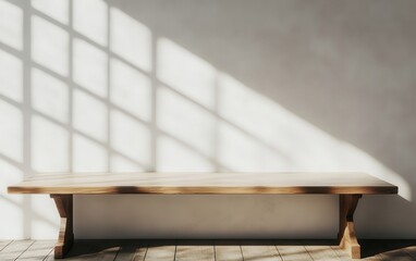 Poster - Empty Wooden Bench in Sunlit Room