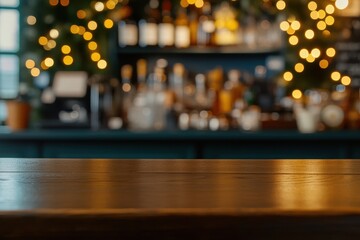 Poster - Empty bar counter, holiday lights