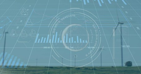 Poster - Circular digital HUD overlaying wind farm scene, displaying data with flat design icons
