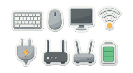 Fototapete - tech gadget icons set featuring keyboard, mouse, monitor, and more