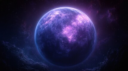 Wall Mural - Mysterious purple planet glowing in outer space. A celestial orb with mesmerizing clouds