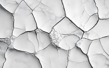 Poster - A close-up view of a cracked surface showcasing intricate patterns in shades of grey and white. This abstract image highlights texture and detail in a modern design aesthetic.