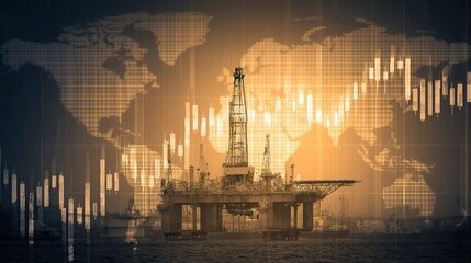 Poster - Oil Rig Infrastructure Overlaid with Global Financial Trends and Data