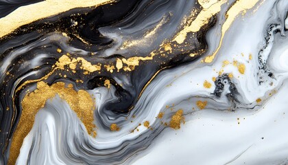 Poster - A close-up view of luxurious black and white marble texture featuring gold accents. This elegant composition enhances design projects, adding depth and sophistication to visuals.