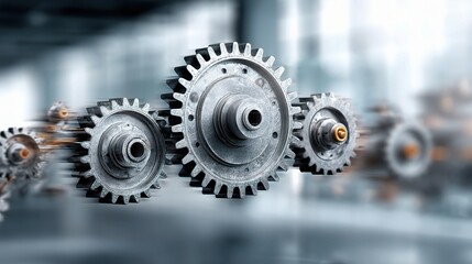 Poster - Industrial Gears in Motion with Office Background Elements