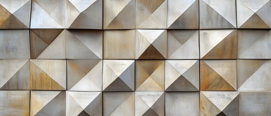 Poster - A modern architectural wall featuring an intriguing pattern of three-dimensional geometric shapes, creating a contemporary aesthetic and a sense of depth.