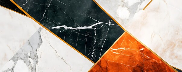 Poster - A stunning geometric pattern featuring sleek marble textures in rich hues of black, white, and orange. Perfect for modern design projects and stylish backgrounds.