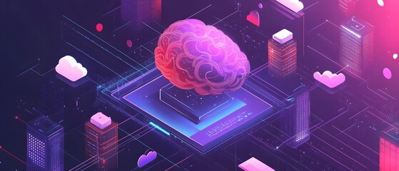 Poster - A vibrant and futuristic representation of artificial intelligence, showcasing a digital brain surrounded by glowing circuitry and abstract shapes, symbolizing advanced technology.