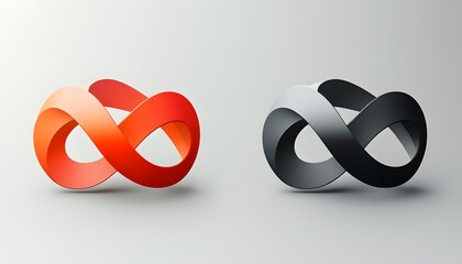 Poster - A visually striking abstract design featuring two intertwined loops in vibrant orange and sleek black, symbolizing concepts like infinity, continuity, and creativity.
