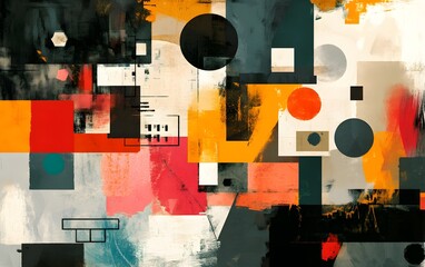 Poster - An abstract artwork featuring bold colors and shapes, perfect for creative projects. This vibrant piece combines geometric patterns and fluid designs to evoke emotion.