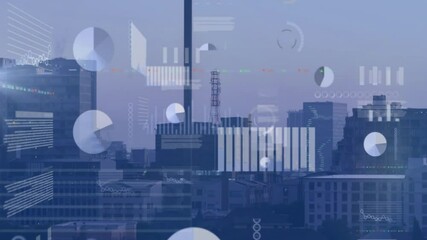 Poster - Urban skyline displaying analytics overlays over high-rise towers, with 3D HUD icons