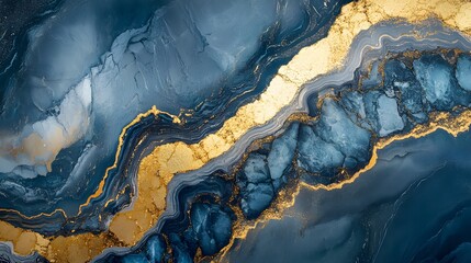 Poster - An elegant abstract background featuring deep blue and shimmering gold hues. This stunning design is perfect for adding a touch of luxury and sophistication to any project.