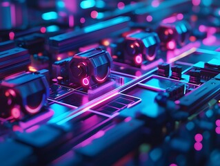 Poster - Close-up of vibrant, illuminated circuit boards showcasing futuristic technology. The interplay of colors creates a visually striking representation of modern digital innovation.