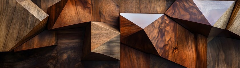 Poster - This stunning image showcases a unique wooden wall design, featuring geometric patterns and rich textures