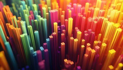 Poster - Vibrant and colorful abstract design showcasing vertical bars of varying heights and hues, creating a dynamic visual pattern. Perfect for digital backgrounds and creative projects.