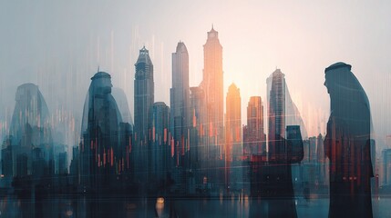 Poster - Middle East Stock Exchange Interface with Layered Cityscape