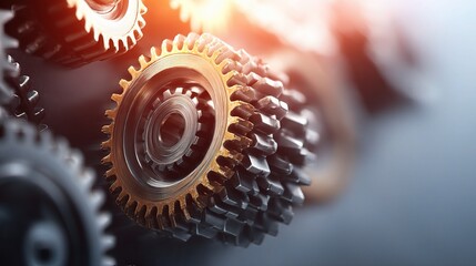 Poster - Double Exposure of Interlocking Gears with Soft Gradient Background