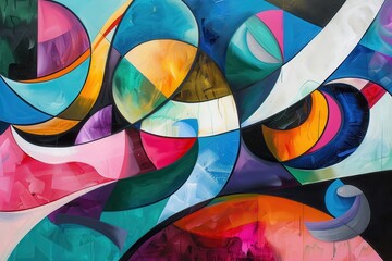 Poster - Vibrant abstract artwork featuring bold colors and dynamic shapes in an energetic composition under bright lighting