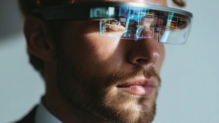 Poster - Businessman in Smart Glasses with Digital Interface Displayed