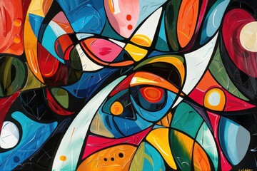 Poster - Vibrant abstract artwork featuring bold colors and dynamic shapes in an energetic composition under bright lighting