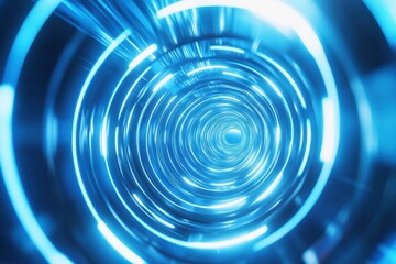 Poster - Futuristic abstract geometric background featuring vibrant blue circular patterns and light effects