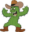 © DesignVirtuoso - Cartoon cactus wearing a cowboy hat and boots with an angry expression on a white background
