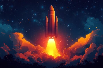 Poster - Creative graphic layouts for startup advertisements featuring a rocket launch scene