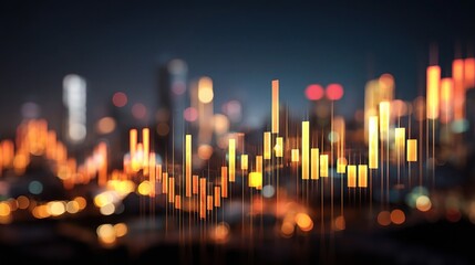 Poster - Abstract Glowing Stock Market Graph Rising Over Blurred Background