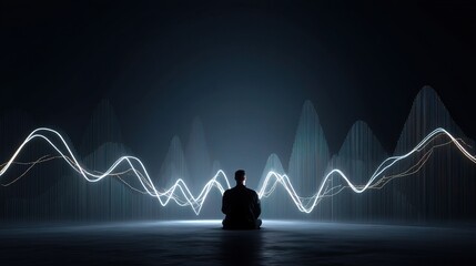 Poster - Futuristic Finance Scene with Glowing Line Graphs on Dark Background