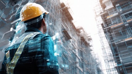 Poster - Construction Manager Overseeing Site with Holographic Technology
